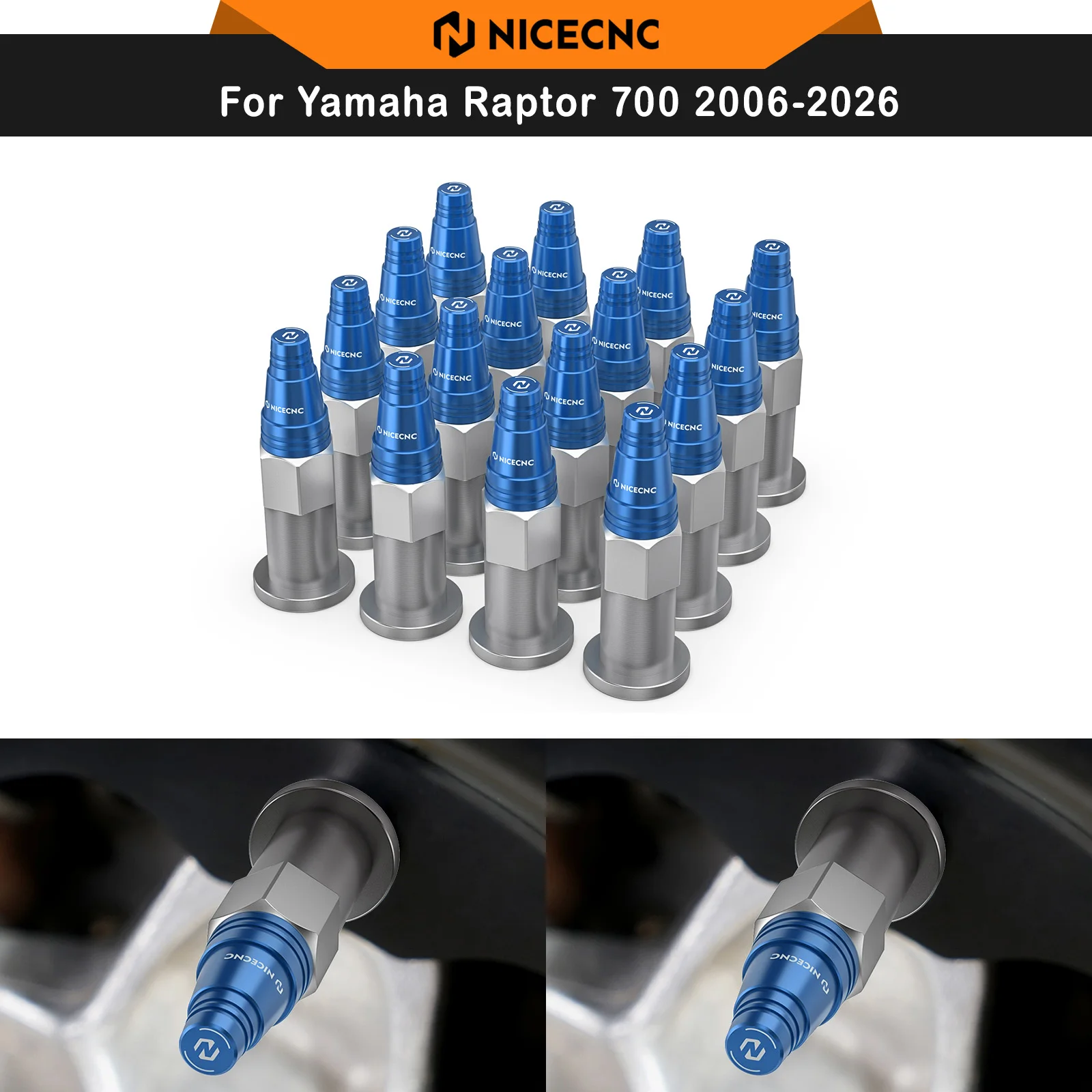 NICECNC For Yamaha Raptor 700 2006-2026 16PCS Polished Spiked Aluminum Wheel Lug Nuts For Can-Am Maverick Commander Outlander YF