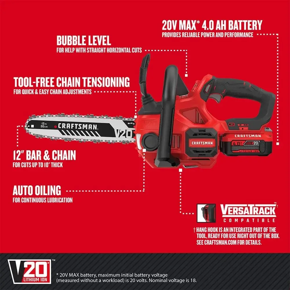 V20 Cordless Chainsaw with Battery and Charger Included, 12-Inch (CMCCS620M1)