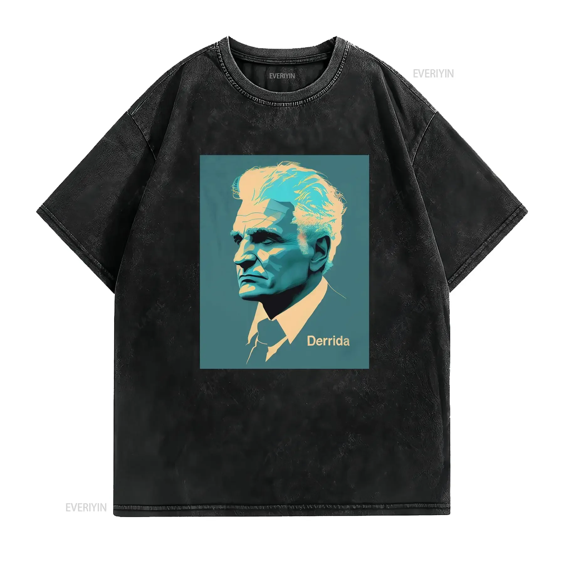 Jacques Derrida Retro Minimalist T Shirt Philosophy Mindspring Retreat Casual Crew Neck Slight Stretch Fabric Regular vintage