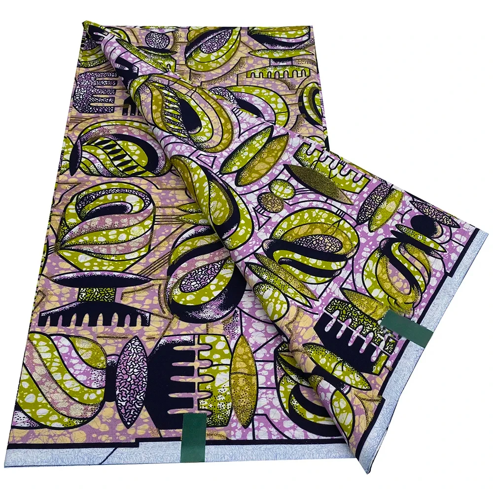 New Hot African 100% Cotton Golden Grand Super African Wax Prints Fabric,6Yards Nigerian Ankara Batik Wax For Party Dress Sewing