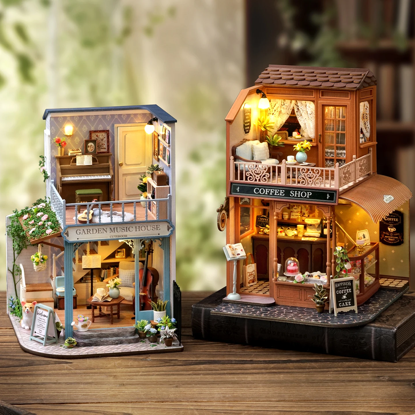 Casa musical de jardín DIY, Kit de modelo en miniatura de madera, rompecabezas 3D, casas de muñecas de café con muebles, casa de muñecas para regalos de amigos