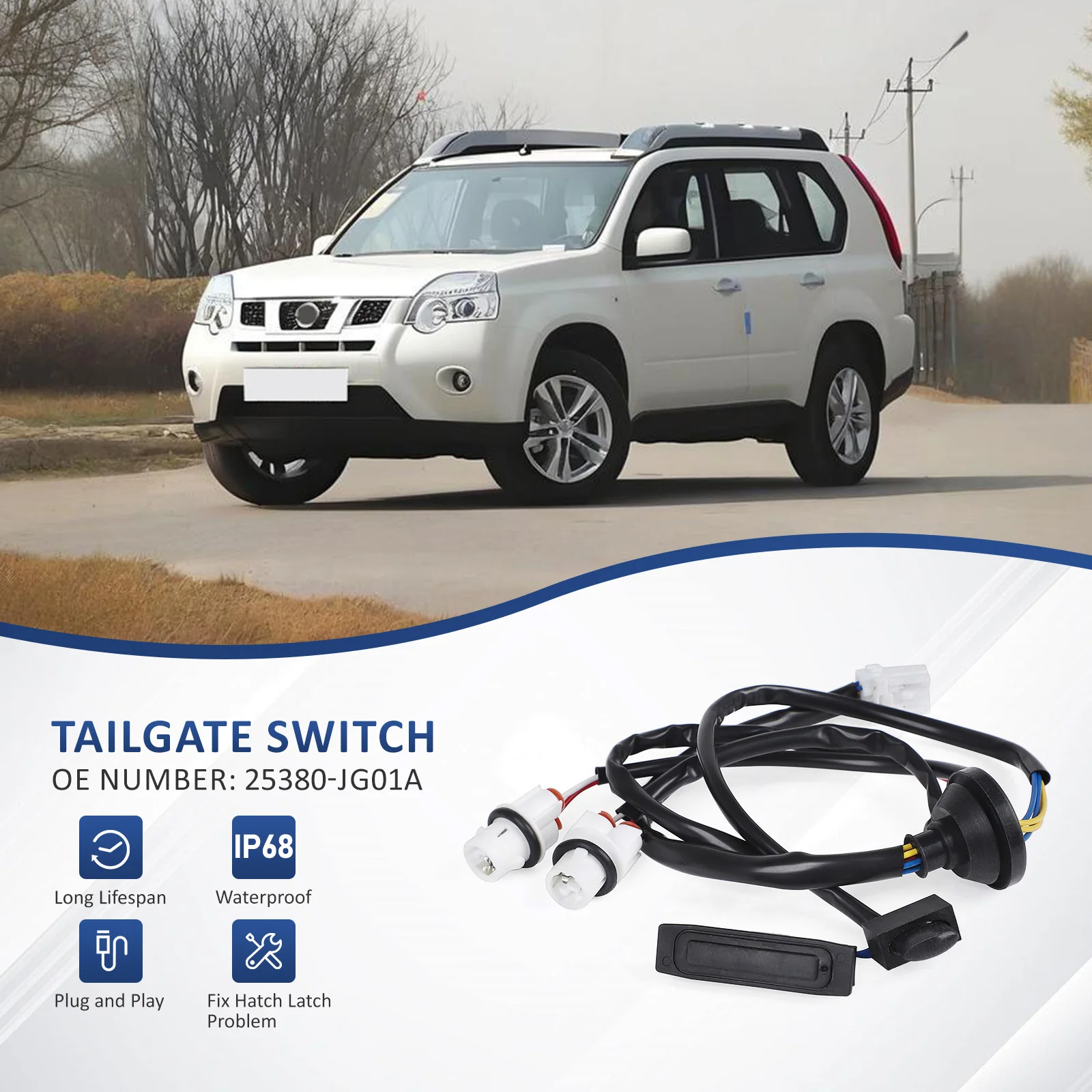 Trunk Lid Tailgate Control Opening Button Door Release Trunk Switch Black ABS Case for X-trail T31 2008-2014 25380JG01A