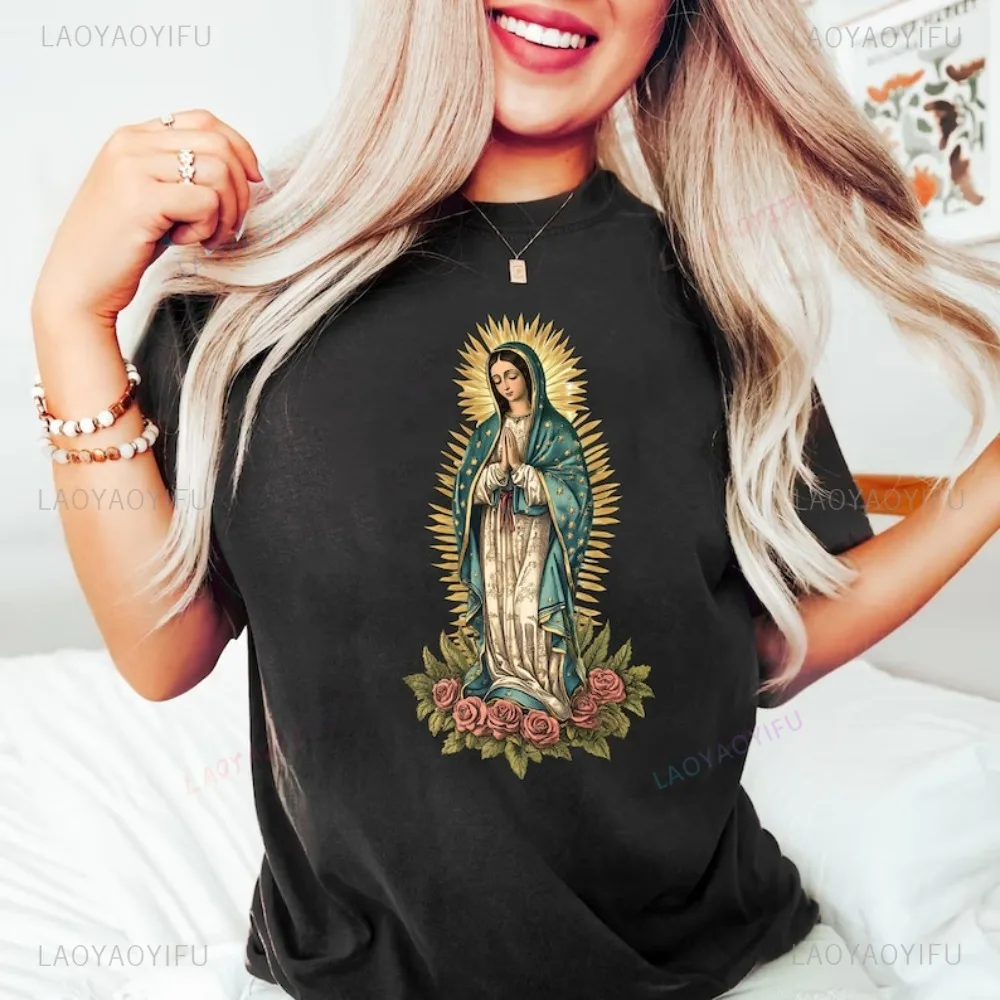 Our Lady of Guadalupe Virgin Mary Christian Women T-shirt Catholicism Christianity The Madonna T Shirt Casual Short Sleeve Tees