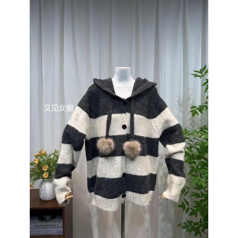 نمط جديد مخطط مقنعين السترة سترة بسيطة فضفاضة كسول وناعمة #2