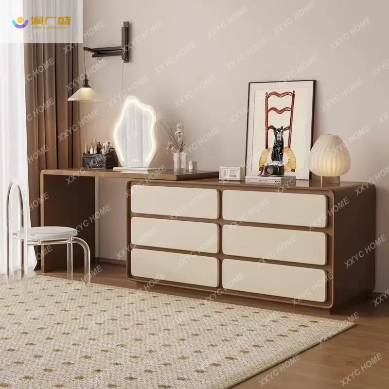 HHNew solid wood dresser bedroom modern light luxury simple makeup table end of bed corner storage cabinet