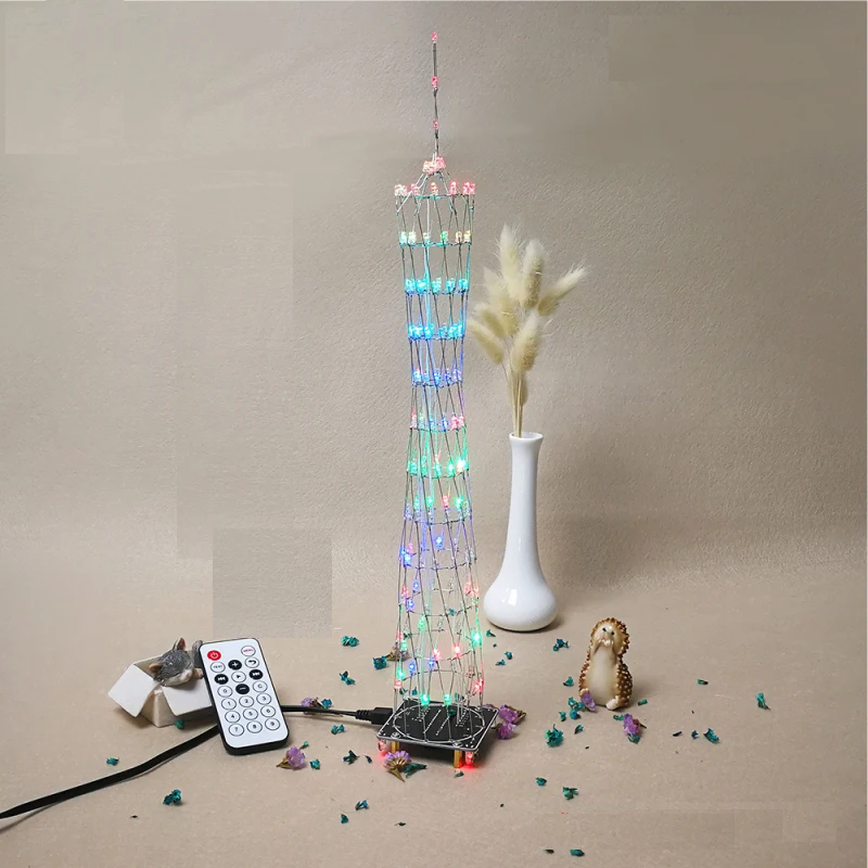 DIY electronic soldering kit LED colorful MINI Canton Tower cube Kit Electronics practical training soldering spectrum remote