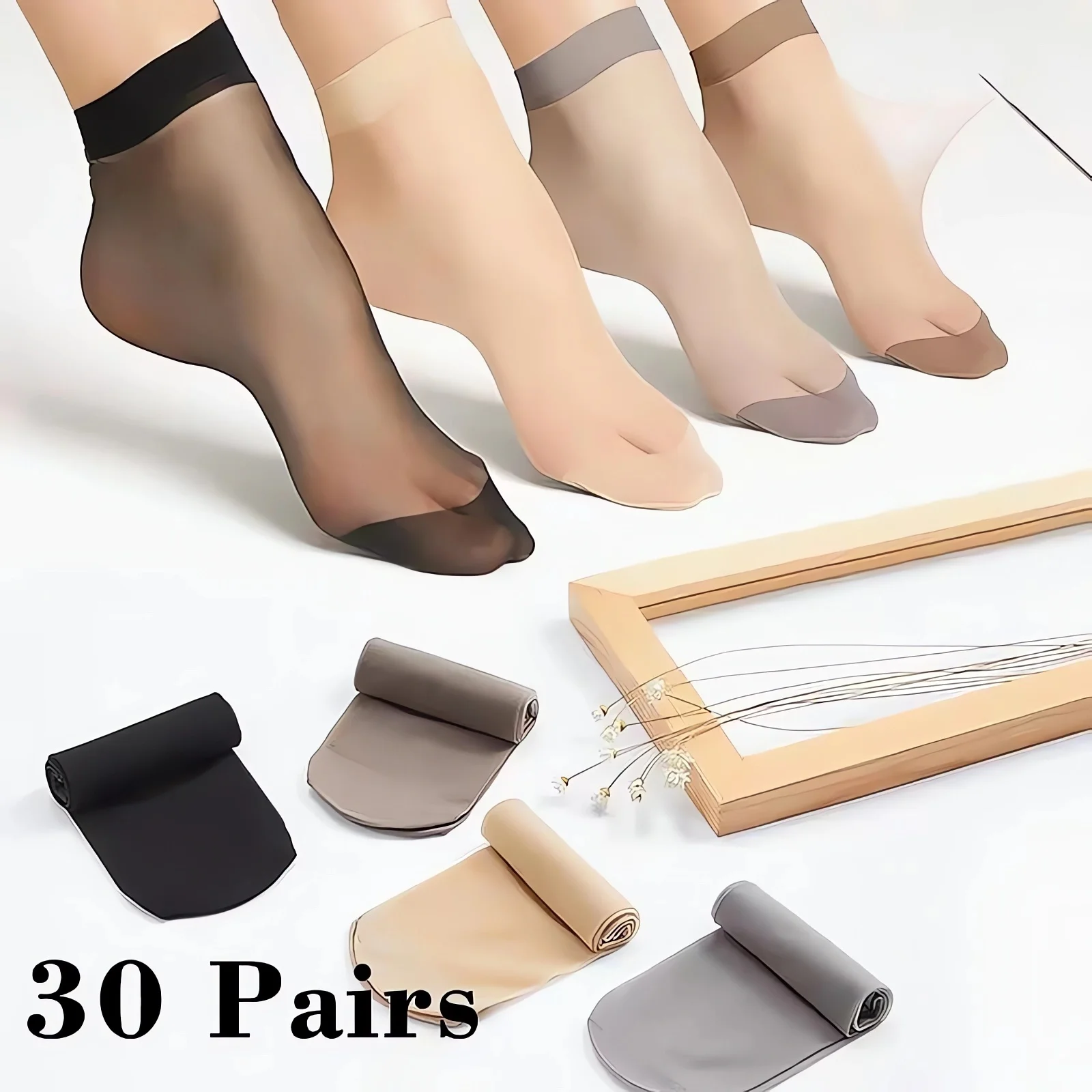 

60Pcs=30Pairs Transparent Summer Socks Ultrathin Women Nylon Ladies Female Short Ankle Elastic Crystal Spring Silk Sox