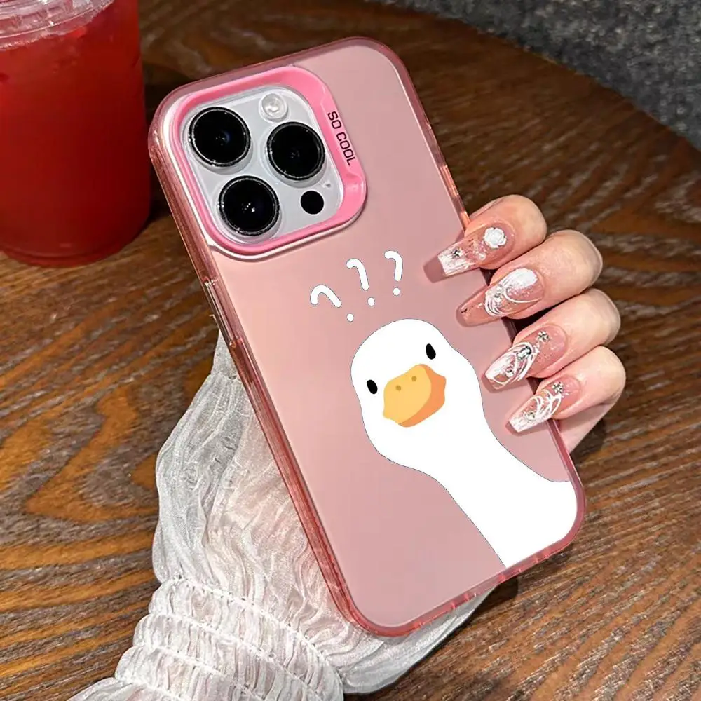 Милый чехол для телефона с креативным дизайном «Забавная уточка» для iPhone 17, 16, 15, 14, 13, 12, 11 Pro Max Plus, серебристый корпус