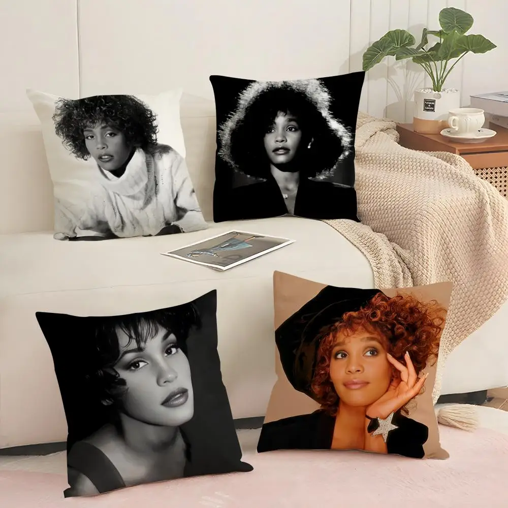 W-whitney Houston Cushion Cover Silky Short Plush Sofa Pillow Cover Hidden Zipper Soft Dustproof Case for Home Decor