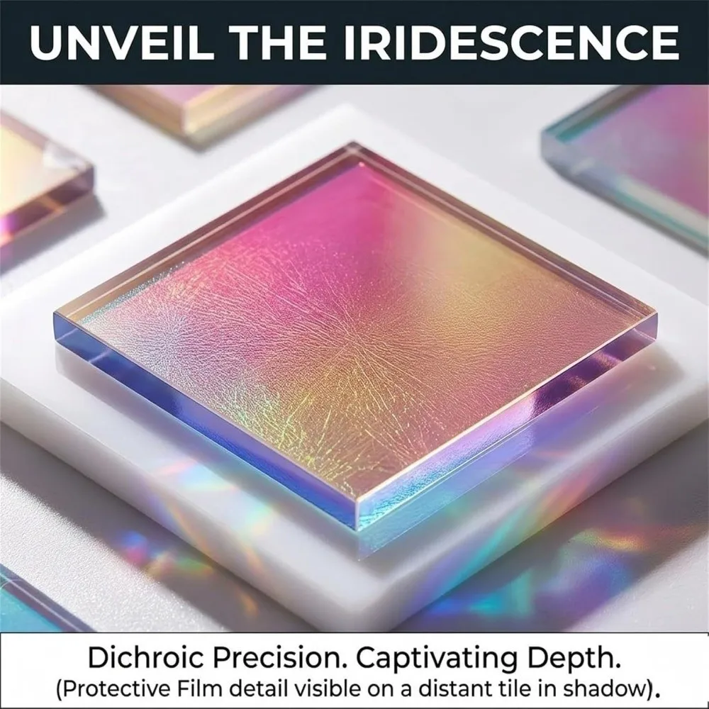 50Pcs Rainbow Radiant Acrylic Sheets Mini Double-Sided Holographic Acrylic Square Radiant Color Holo Plexiglass Tiles