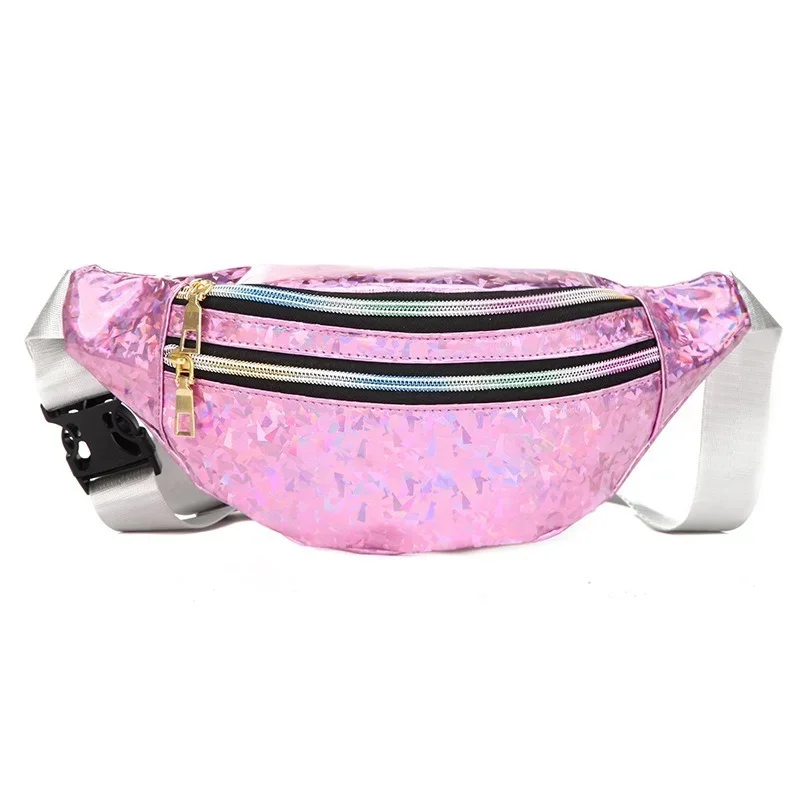 New Holographic Fanny Pack Hologram Waist Bag Laser PU Beach Travel Banana Hip Bum Zip Women Purse Belt Bags Girl Chest Bags