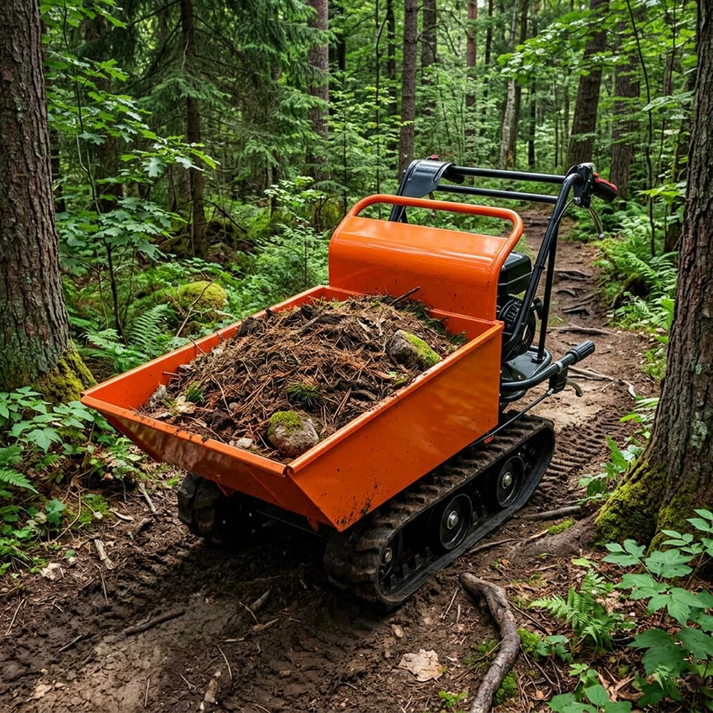 

660 Lb. Loading Capacity Track Barrow, Gas Powered, Welded Bucket, , Briggs & Stratton CR950,208cc 6.5HP, 3F+1R