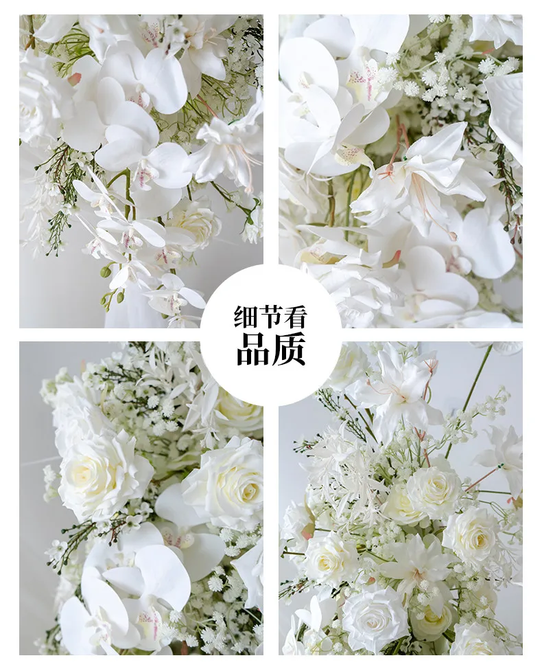Weiße Serie Künstlicher Hochzeitsbogen Blumen-Set Rosen-Blumenarrangement für Foto-Hintergrund Zeremonie Party Bühnen-Dekoration – Detail 6