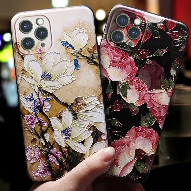 Voor Fundas Iphone 14 12 11 13 Pro 12Pro 11Pro Max Mini 14Plus X Xs X S Max Xr se 2020 7 8 6 S 6 S Plus Case 3D Rose Telefoon Cover