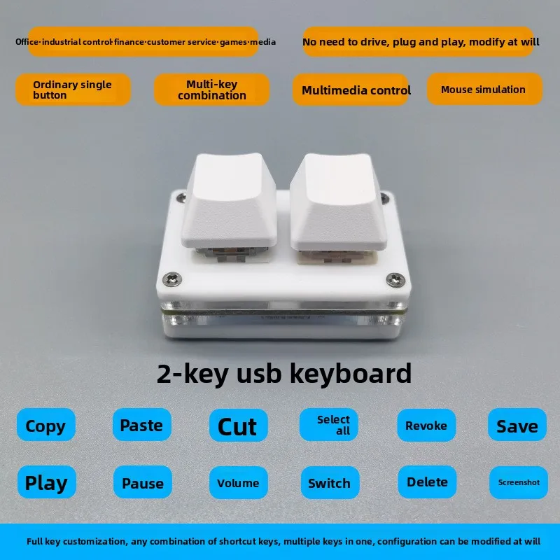 2-Key Mini USB Silent Dustproof Mechanical Keypad Custom Copy Paste Shortcut for Gaming