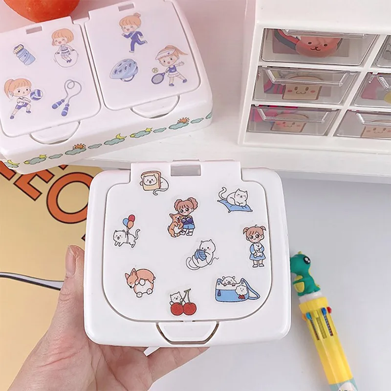 1PC Cute Plastic Button Desktop Storage Box Jewlery Organizer Case With Lid Sticker