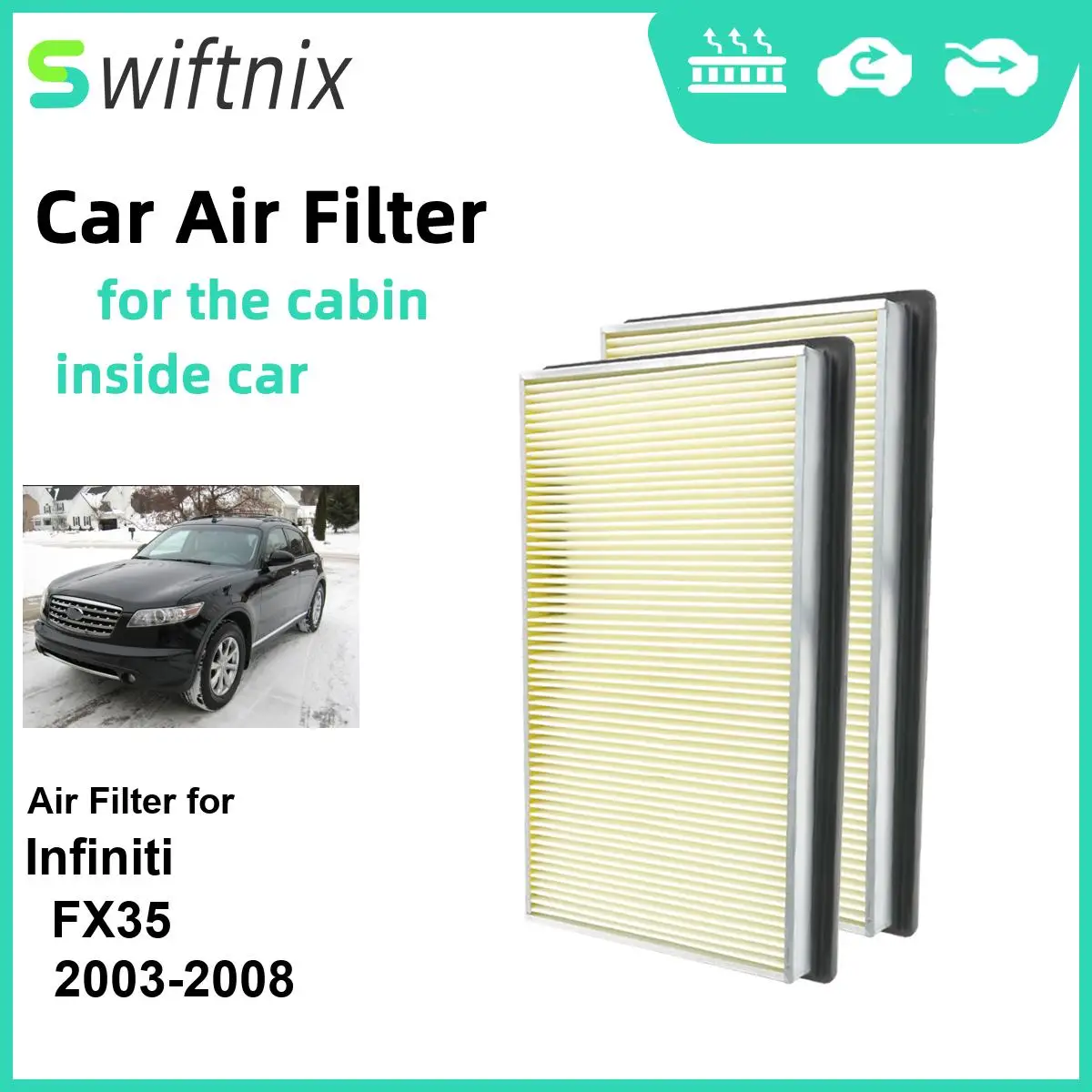 

Воздушный фильтр с активированным углем для Infiniti FX35 2003-2008 CA4309 25043775 16546-0Z000 16546-70J10, 2 шт.