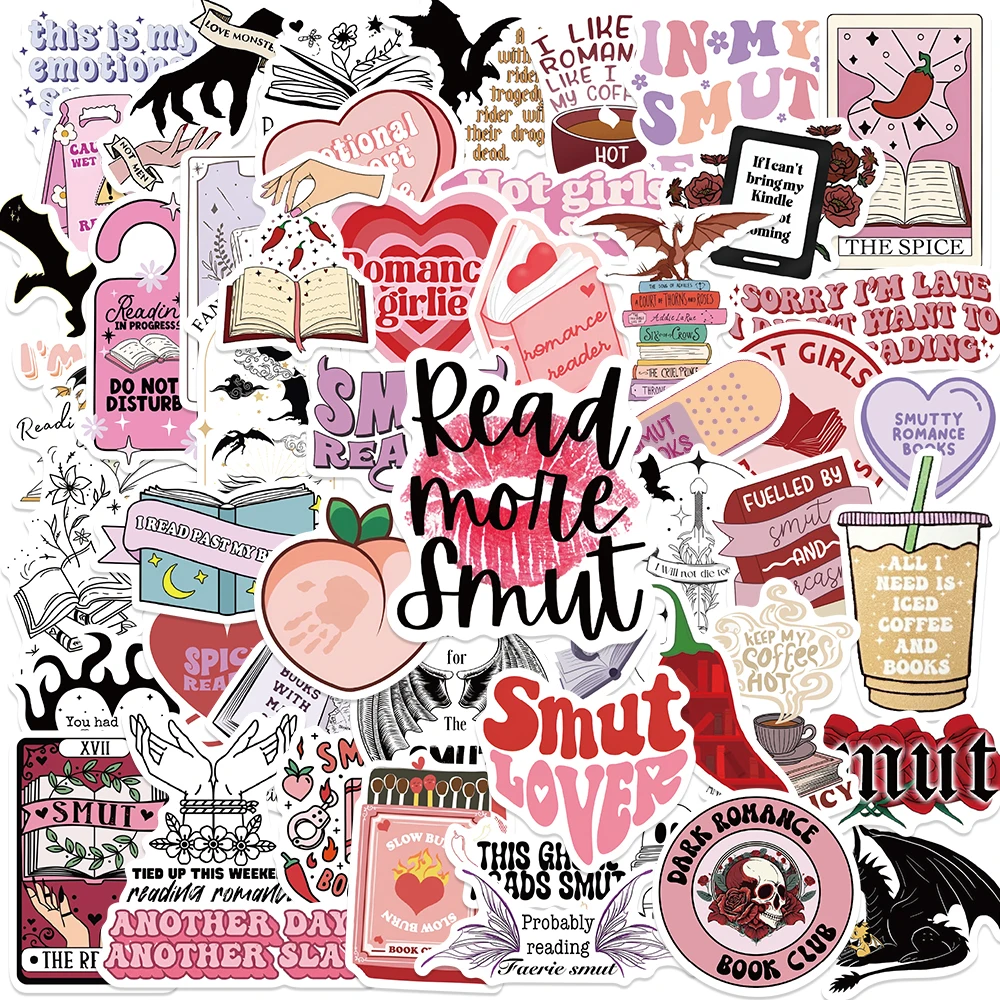 52 Stks/pak Boekachtig Smut Lezen Romantiek Boek Roze Stickers Voor Meisje Cadeau Diy Dagboek Briefpapier Bagage Laptop Auto Koelkast Sticker