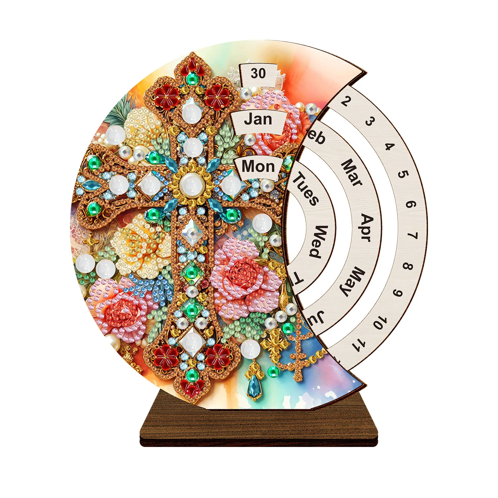 مجموعة تقويم الرسم الماسي DIY، خشبية قابلة للدوران في يوم شهر أسبوع، فن المناظر الطبيعية القابل لإعادة الاستخدام لهدية ديكور المنزل