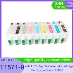 Vilaxh 9pcs T1571 - T1579 for Epson R3000 refillable ink cartridges with ARC chip T1571 - T1579 R3000 Refillable Ink Cartridge