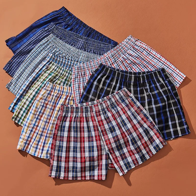 5PCS Coton Culotte pour hommes Casual Home Hommes Boxer Respirant Hommes Shorts de Sport Doux Confortable Plaid Aro Pantalon Slip