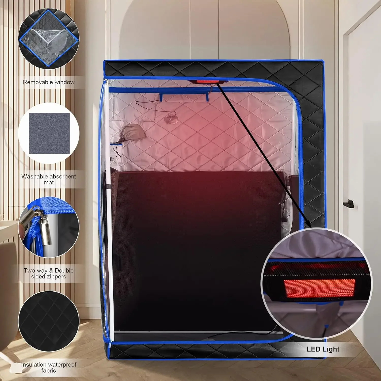 ساونا محمولة بالأشعة تحت الحمراء البعيدة للمنزل، مساحة كبيرة لشخص واحد أو 2 سبا منزلية للاسترخاء والتخلص من السموم