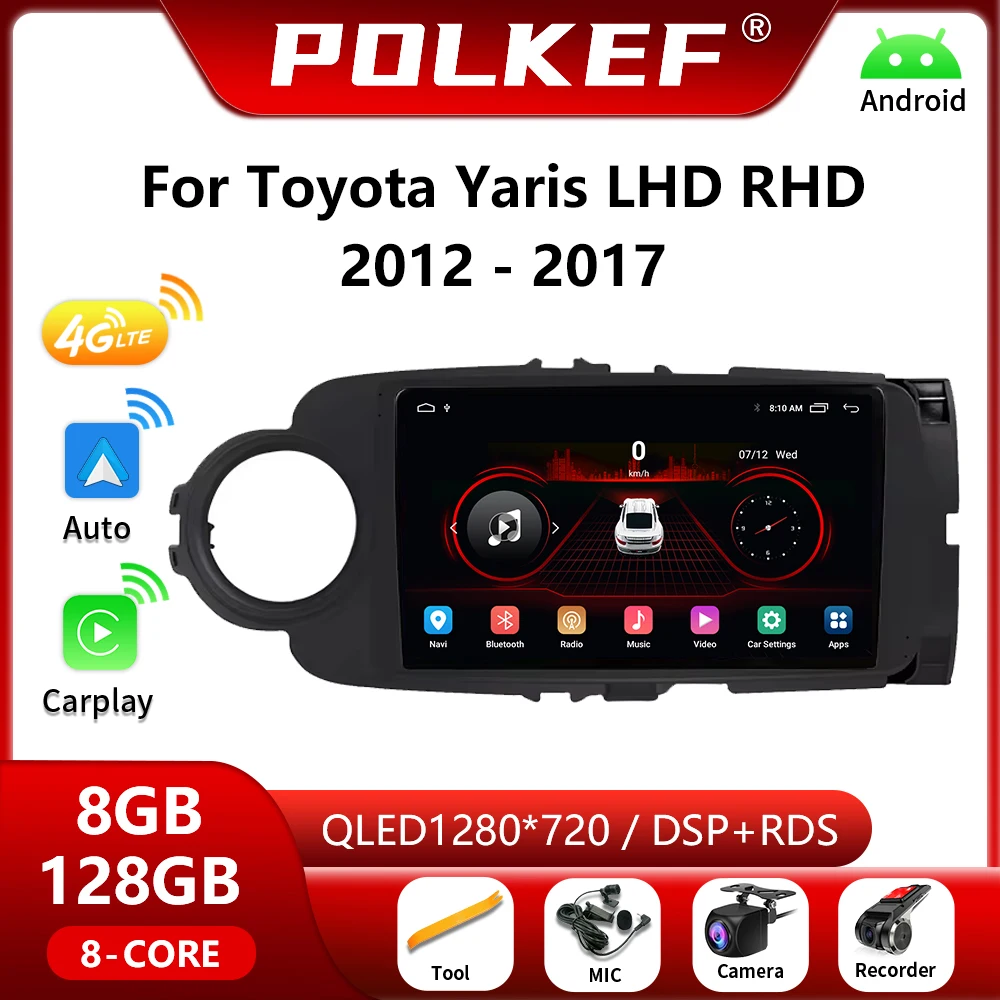 

For Toyota Yaris LHD RHD 2012-2017 Android 13 Auto Car Radio Multimedia Player GPS Navigation Carplay 4G 2 Din Stereo Head Unit