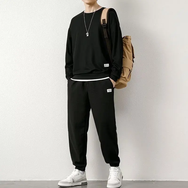 Antumn-conjunto deportivo informal para hombre, camiseta de manga larga y pantalones, ropa de estilo coreano, Primavera, nuevo