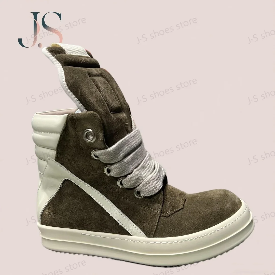 

R-o Retro Boots Brown Suede High Top Shoes White Leather Sneakers Men Shoe Zipper Jumbo Laces Women Casual Sneaker Ankle Boot