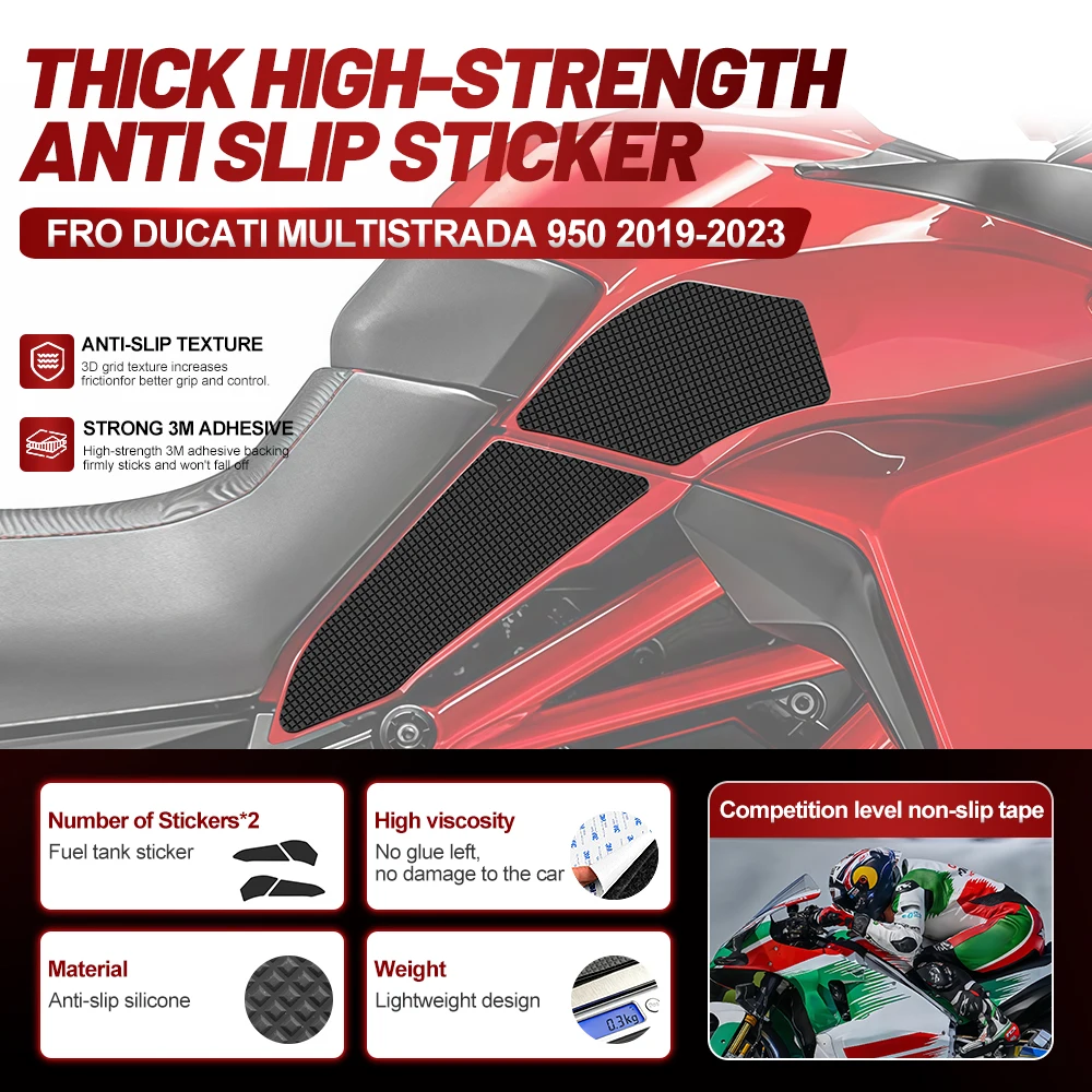 Fit For Ducati Multistrada 950 2019-2023 Silicone Anti-Slip Tank Traction Pad Side Grip Sticker Set