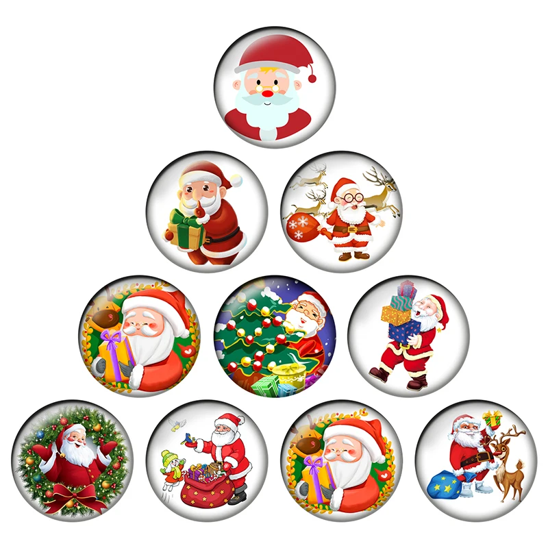 24pcs Merry Christmas Santa Claus Gift Patterns 10mm To 25mm Round Photo Glass Cabochon Demo Flat Back Making Findings H041