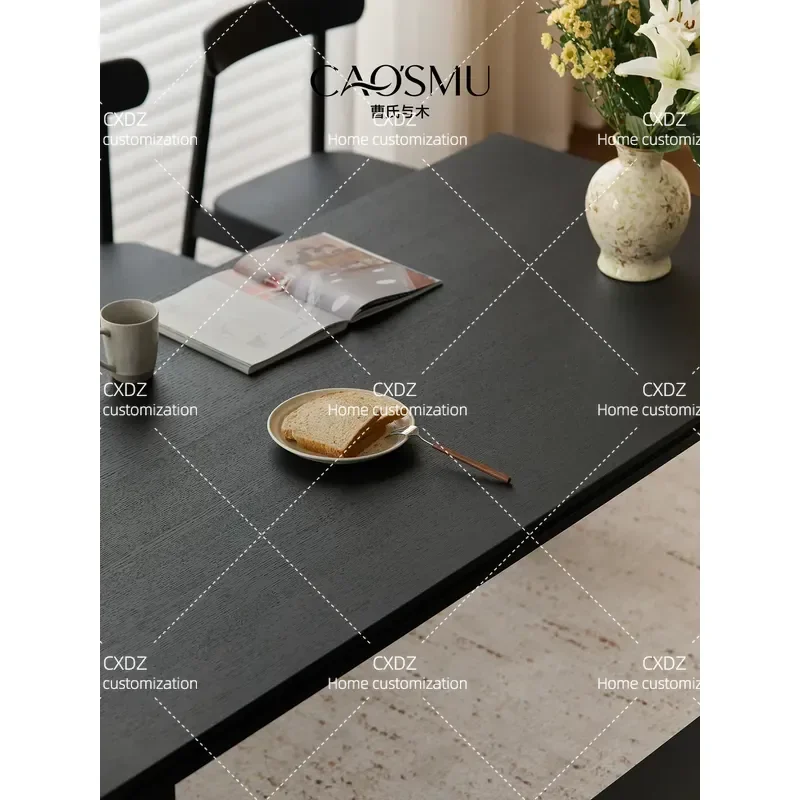 Black White Oak Dining Table Solid Wood Minimalist Large Rectangular Desk Household Furniture
