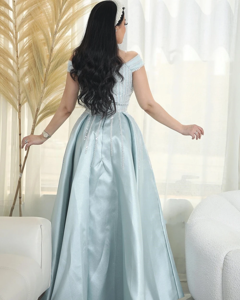 Gaun pesta bahu terbuka yang indah gaun Prom panjang selutut gaun acara Formal Satin payet 2023 gadis hitam https://www.lazada.sg/products/ matte-selempang