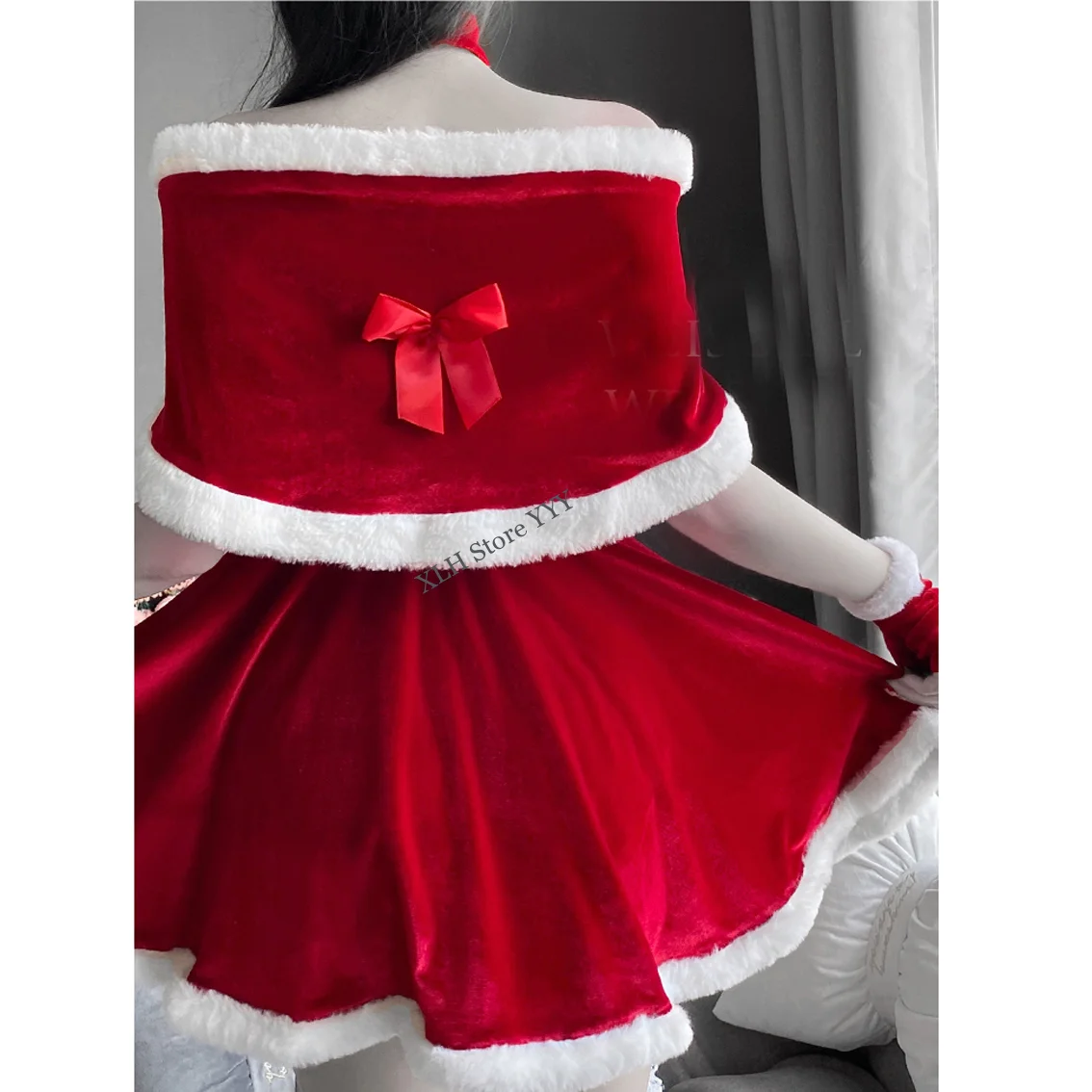 Disfraz de Navidad para mujer, disfraz Sexy de Papá Noel, lencería, vestido rojo de invierno, uniforme de camarera de sirvienta
