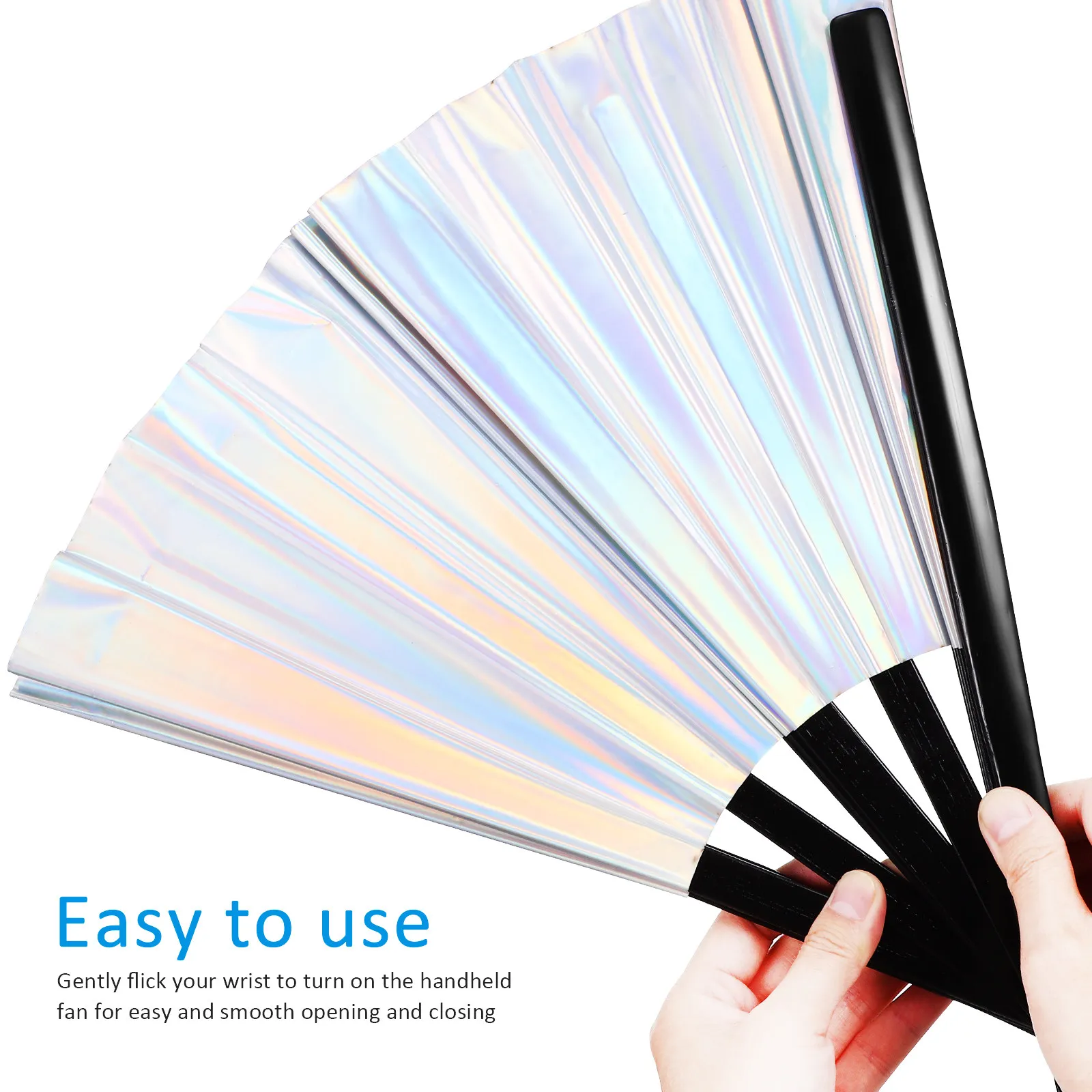 2Pcs Eye-Catching Iridescent Handheld Foldable Fan Smooth Operation Decorative Folding Fan for Weddings Outdoor Events
