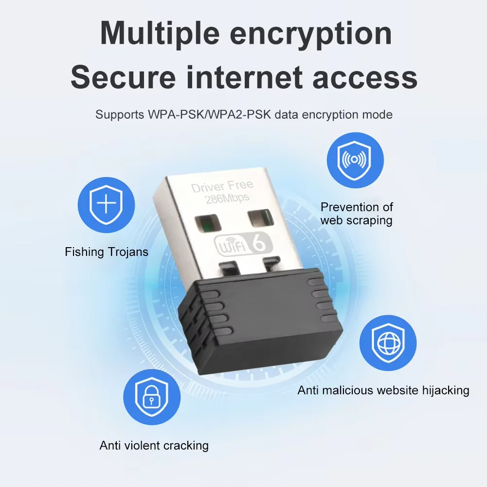 Адаптер WIFI 6 AX286, сетевая карта, мини-USB-донгл, 2.4 ГГц, 802.11AX, прием сигнала для ПК, ноутбуков с Windows 10/11