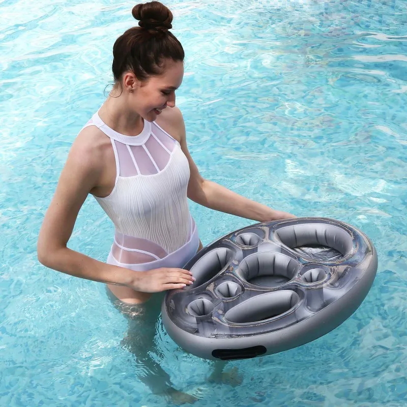Inflatable Drink Tray Multiholes Cup Holder Floating Bar Cooler For Pool Party Food Beverage Storage And Cooling Use