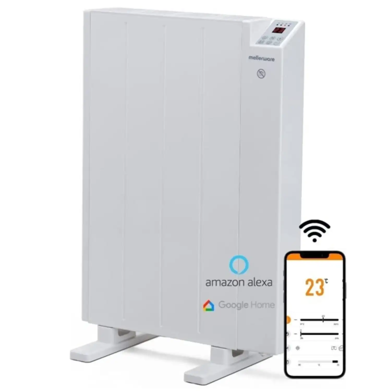 Mellerware - Emisor Térmico Bajo Consumo Comfy! 600-1200-2000W WIFI. Programable 3 Modos +Temp. Ajustable + Función Ventana Abierta. Temporizador. Radiador Eléctrico Potente 10m2. Google Home Alexa. Small