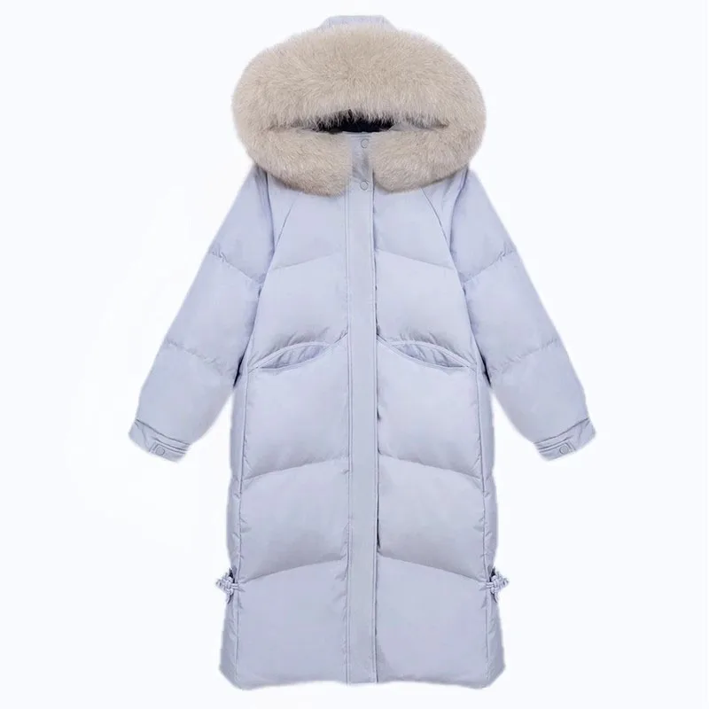 Piumino Parker da donna 2025 Nuovo inverno caldo con cappuccio spesso piumino d'anatra bianco moda grande collo di pelliccia piumino da donna H447