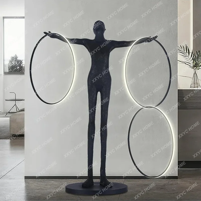 XX men's head-up humanoid sculpture three-circle floor lamp living room light luxury fiberglass figure artwork welcome ornamen