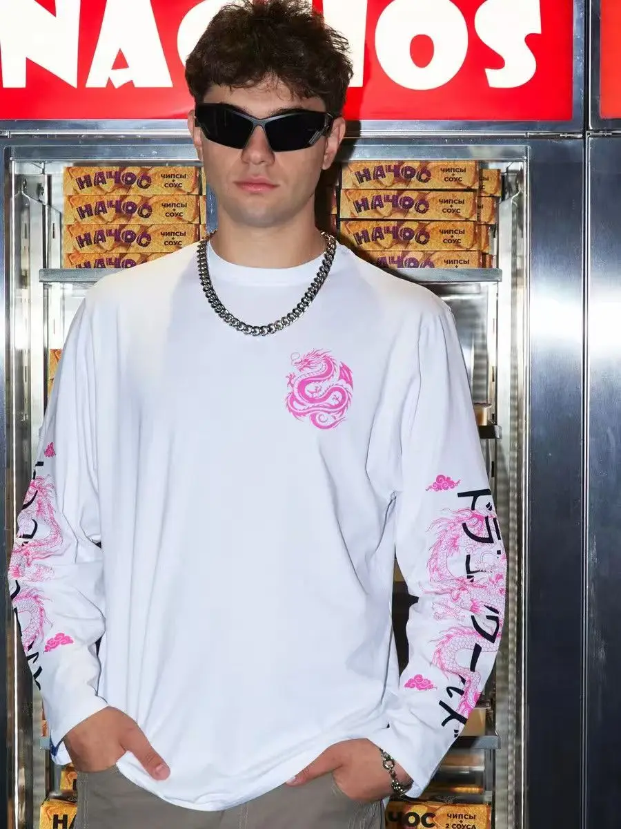 Heavy Industry Printi Chinese Elemental Dragon Pattern Spring New 2026 Long Sleeve Casual Hip Hop Tshirt Women Couple Sweatshirt