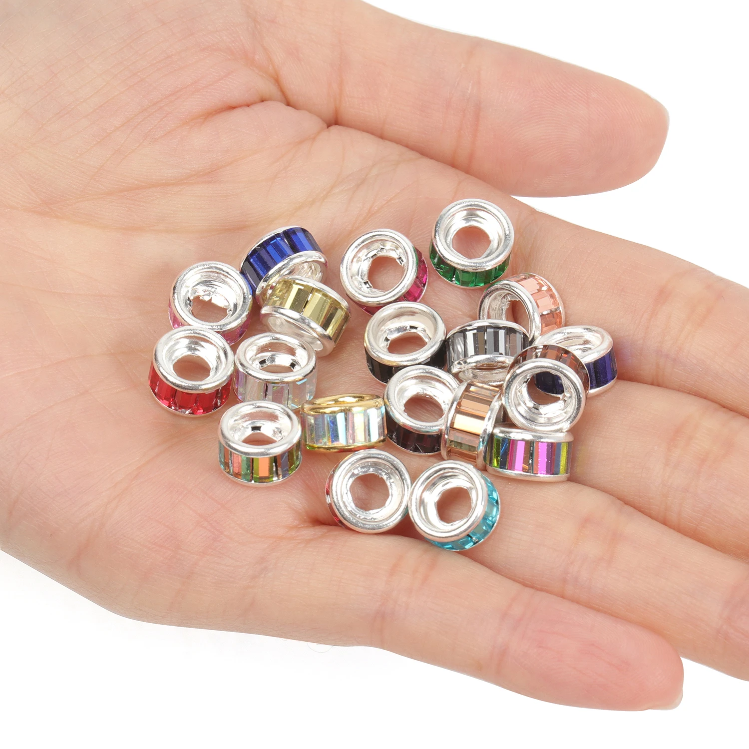 10pcs/lot 10mm Round Rhinestone Crystal 4mm Big Hole Rondelle Spacer Beads for Jewelry DIY Making Bracelet Necklace Accessories