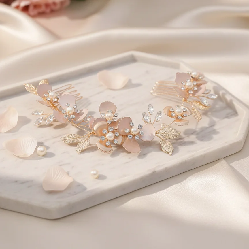 

Свадебная повязка для волос Miallo Blush Pink с кристаллами и жемчугом для невесты и подружек невесты, аксессуар для волос на помолвку