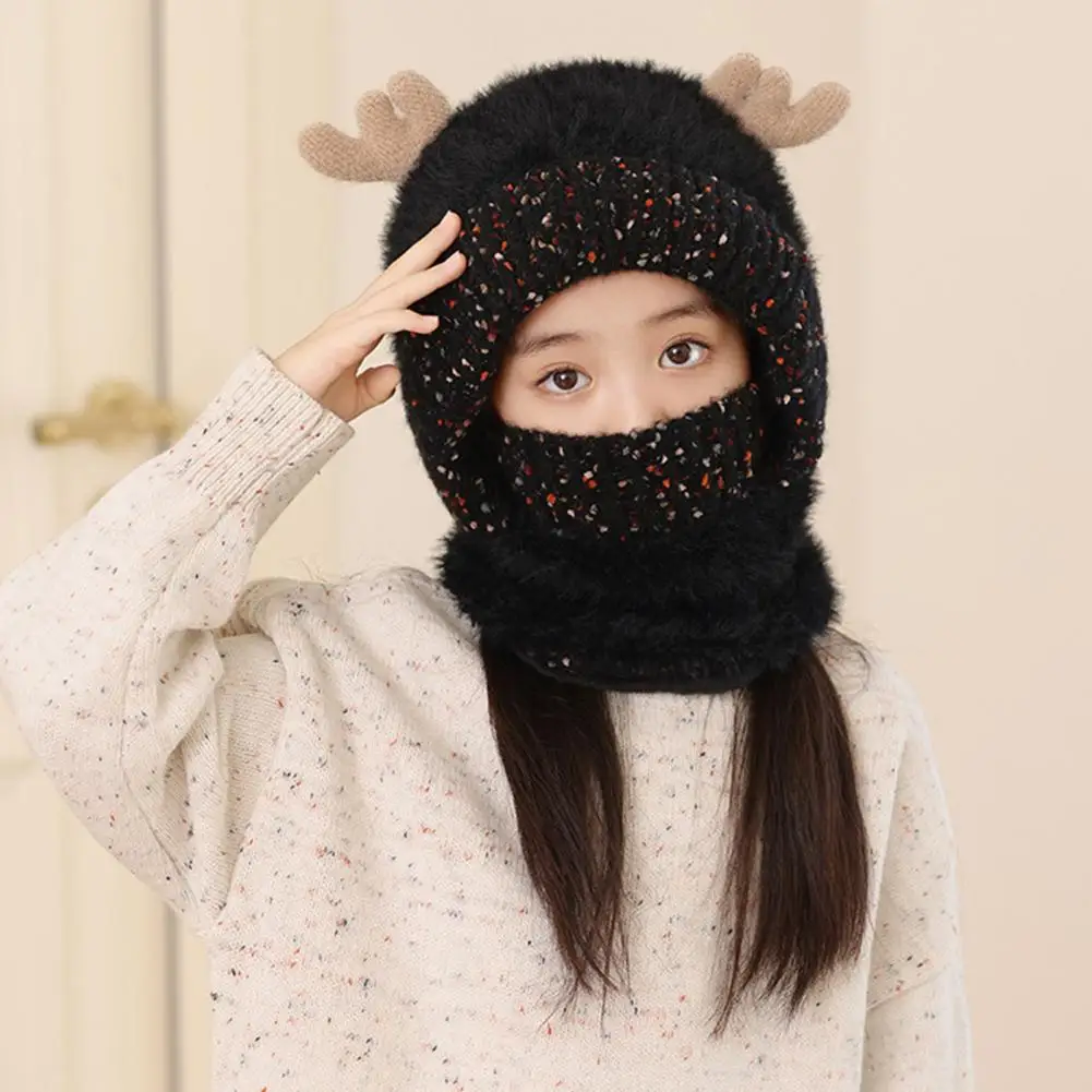 Winter Headwear Kids Hooded Scarf with Deer Ear Design Adjustable Full Face Guard Neck Warmer Winter Windproof for Weather