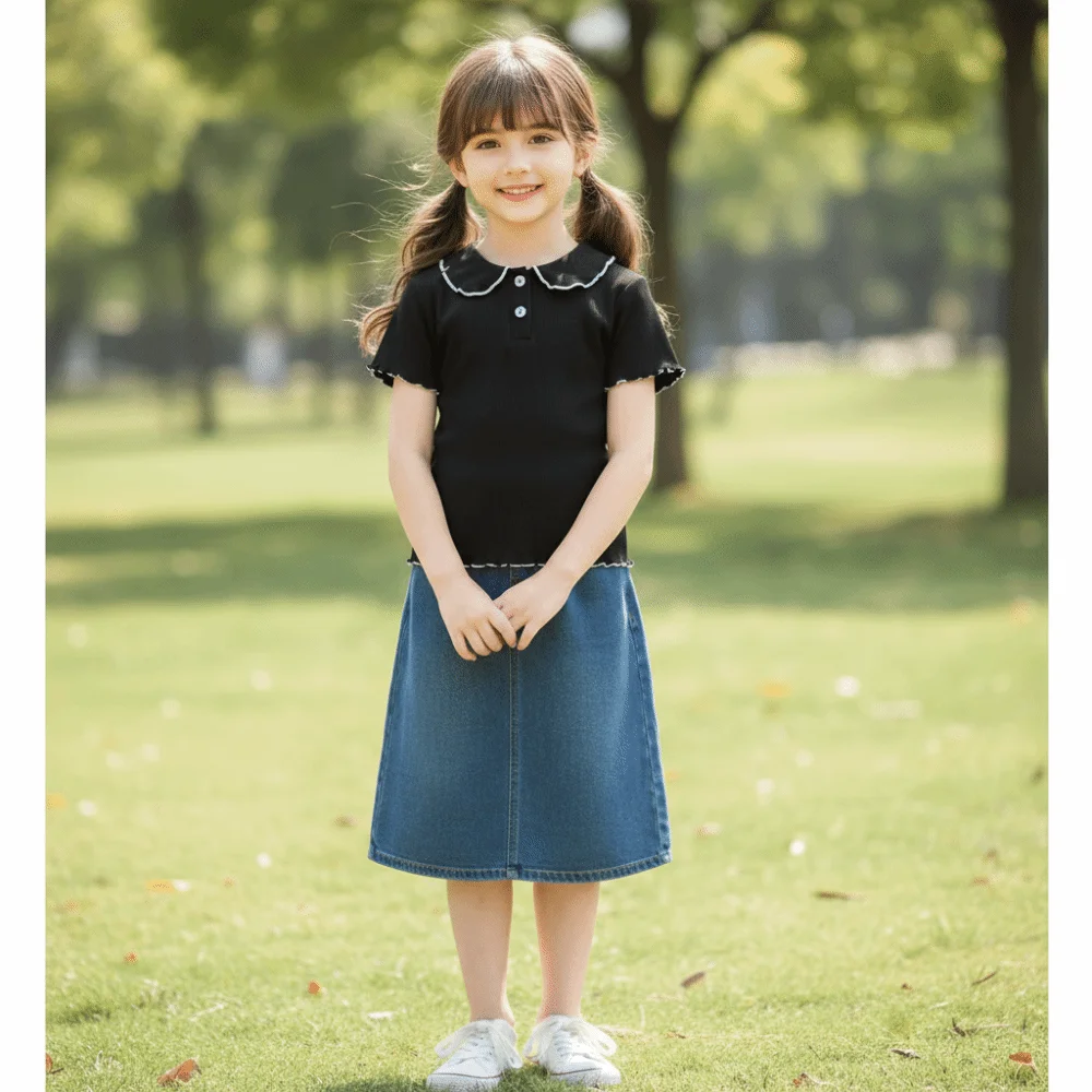 Trend Sweet Short Sleeve T-Shirt Soft Thin Childrens T-shirt with Collar Basic Shirt Summer