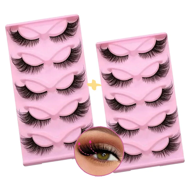 10 Pairs/2 Packs of Cat-Eye Eyelashes, Fluffy Wing-Like Faux Mink and Fox Fur False Eyelashes, Natural Long and Slender Bionic Eyelashes for Beauty Makeup