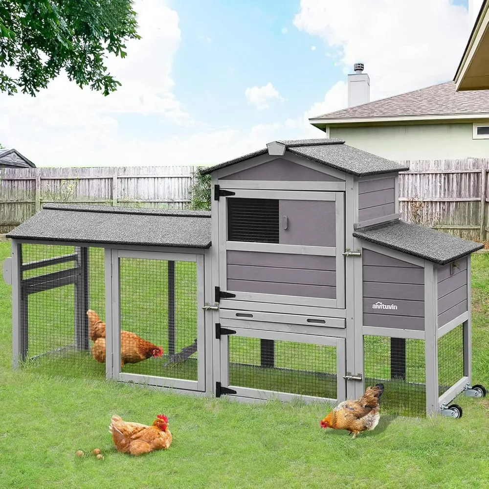 

Chicken Coop Extra Large Chicken House for 8-10 Chickens, Outdoor Wooden Hen House Poultry Cage w/Two Nesting Boxes, Large Run