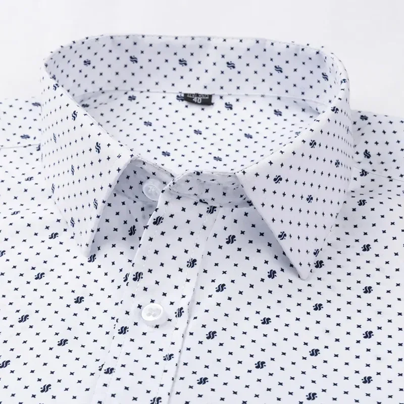 

Classic Long Sleeve Men's Print Dress Shirts Chest Pocket Cotton Blends Male Business Formal Casual Plaid Striped Shirt Slim Fit