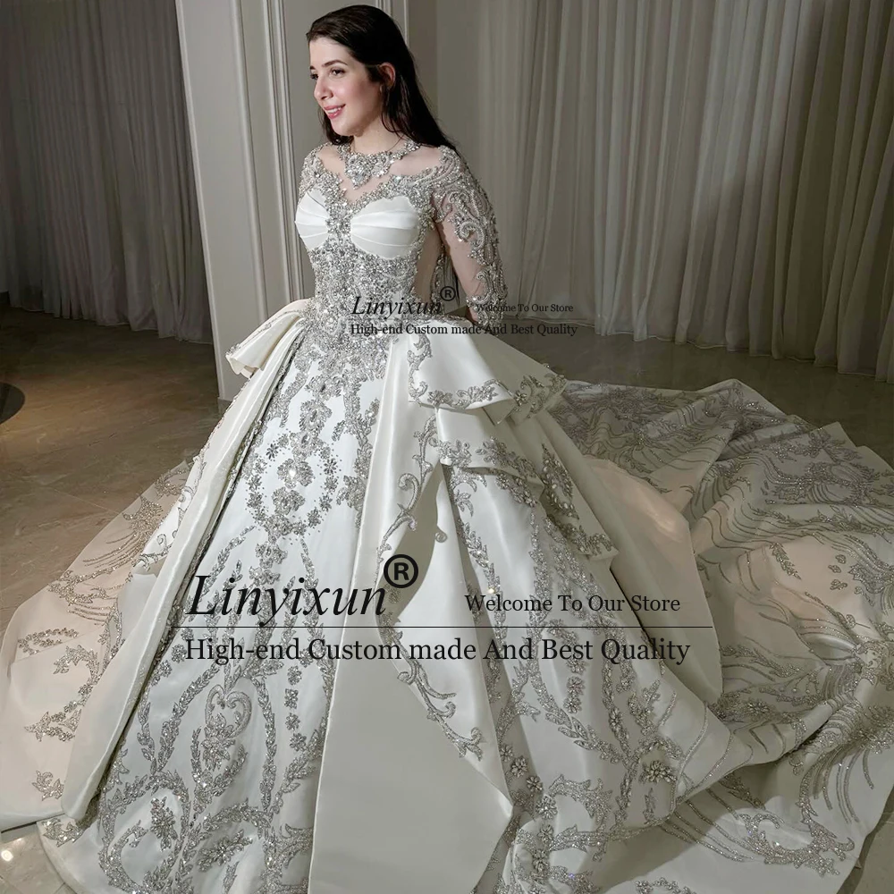 فساتين زفاف ماسية رومانسية للمرأة على شكل حرف a فساتين زفاف عروس جميلة مخصصة بأكمام كاملة hochzeitkleider damen #1