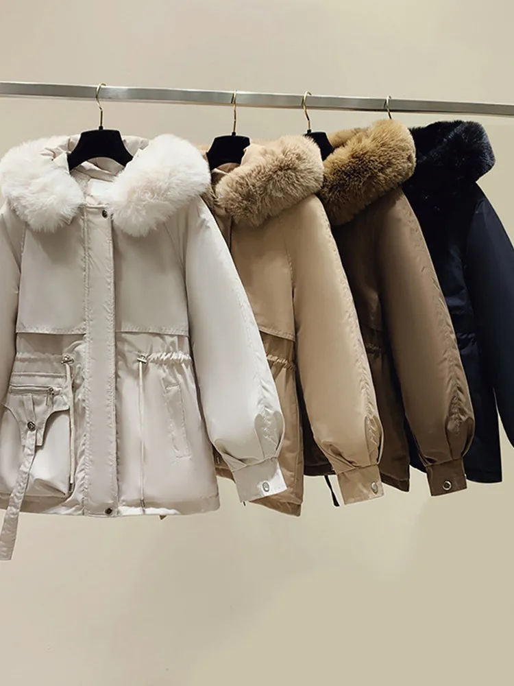 جديد المرأة المحشوة بالقطن أفخم المعاطف الدافئة 2025 الخريف الشتاء سترات معطف المرأة سحاب أكمام طويلة مقنعين الرباط سترات